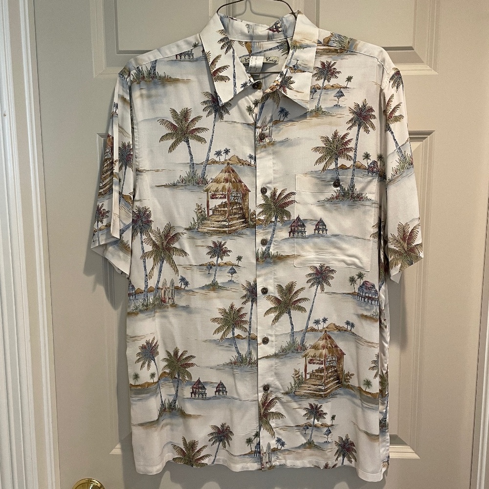 Mens Sz L Batik Bay Hawaiian Shirt 100% Rayon Buttoned Pocket + 2 xtra buttons